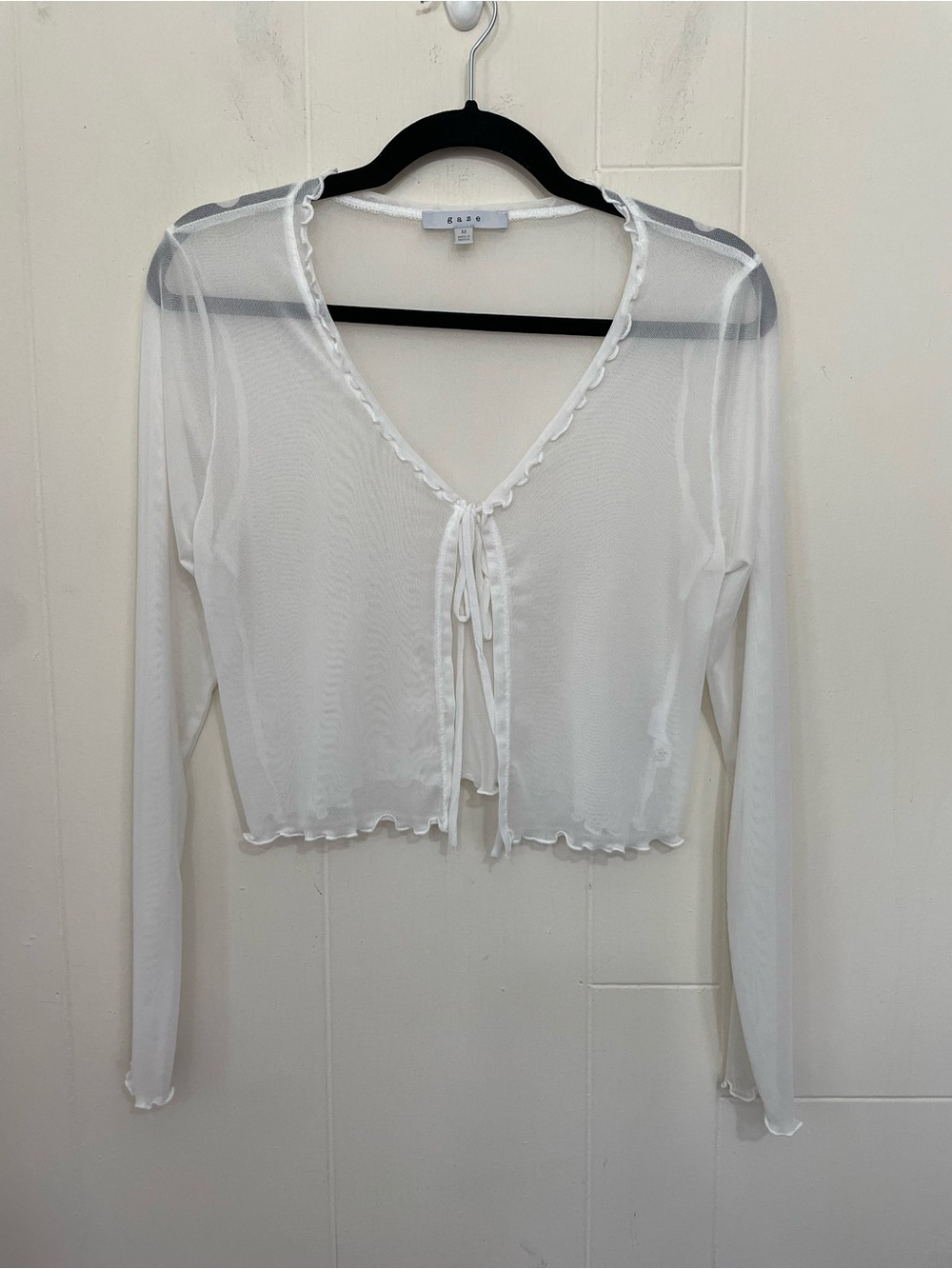 Gaze Long Sleeve Sheer Tie Front Cardigan Size M White Mesh Layer Skin Top Y2K